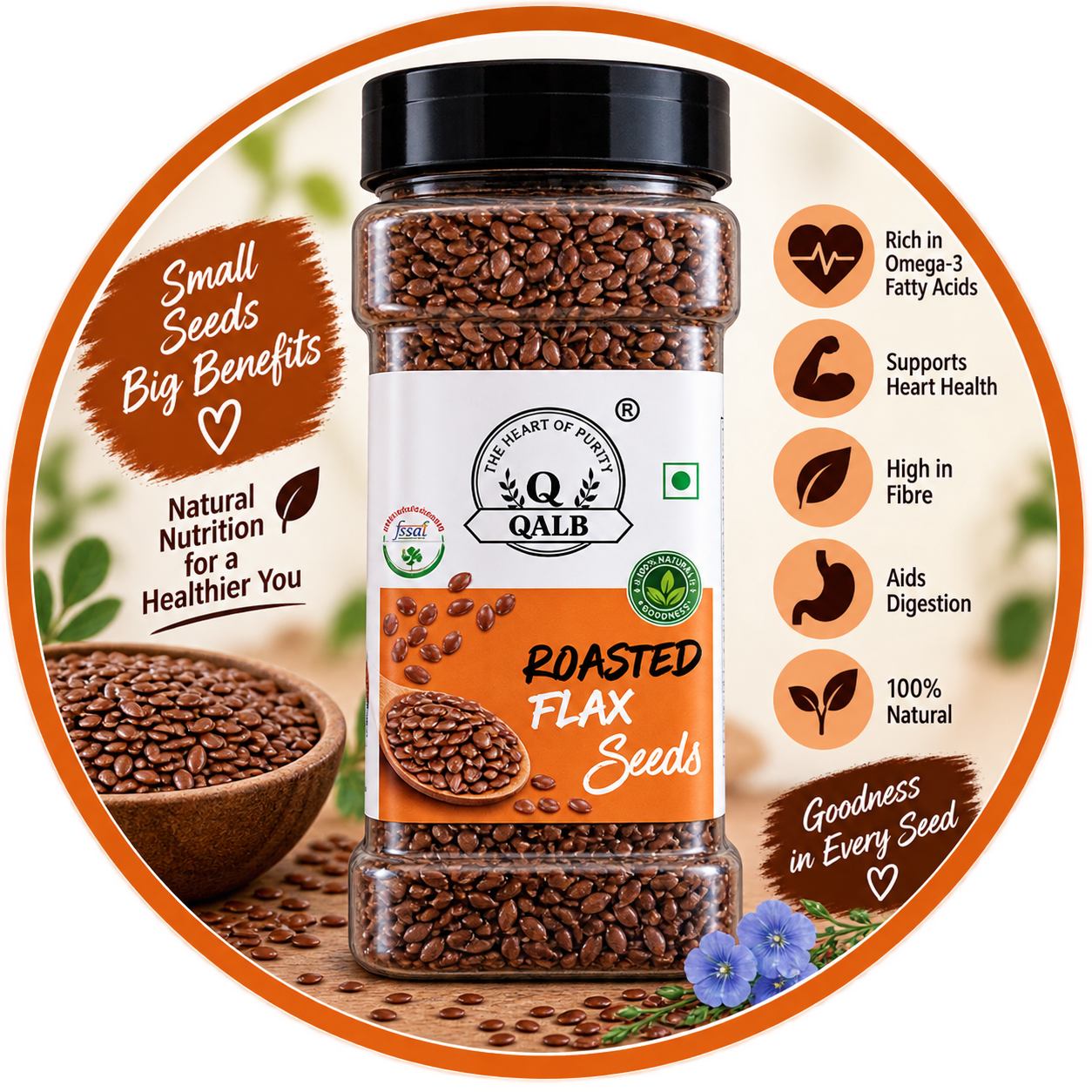 QALB Roasted Flax Seeds – 120g