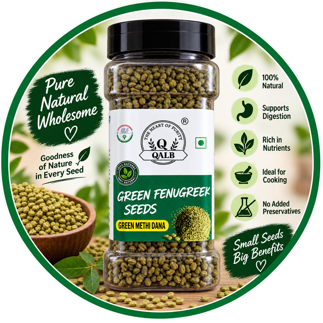 QALB Green Fenugreek Seeds – 150g
